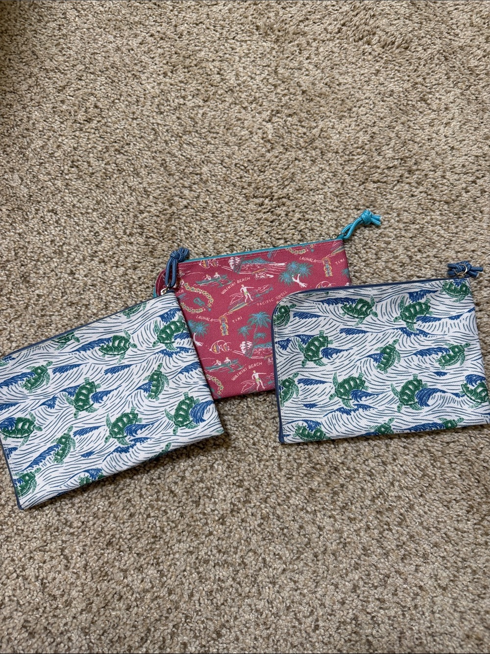reyn spooner Pink and Blue Tropical Zip Pouch Set